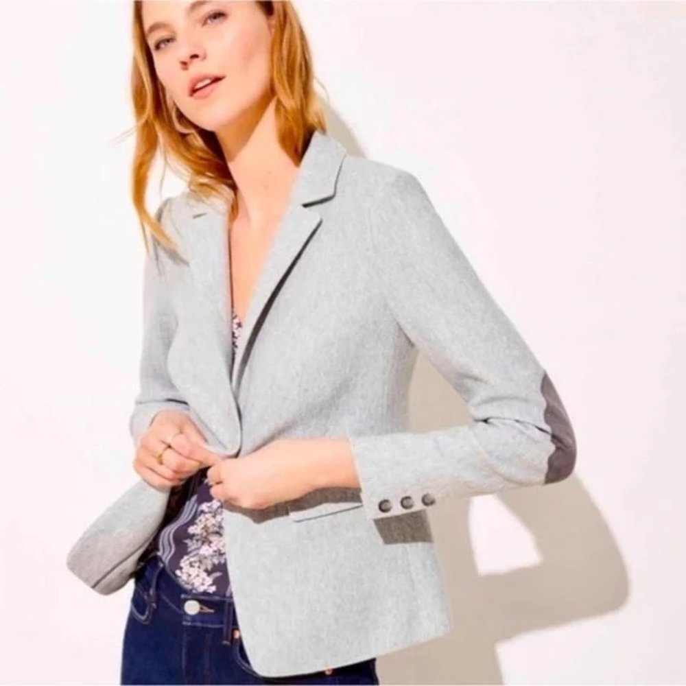 Loft Grey Herringbone Knit Blazer - size 4 regular